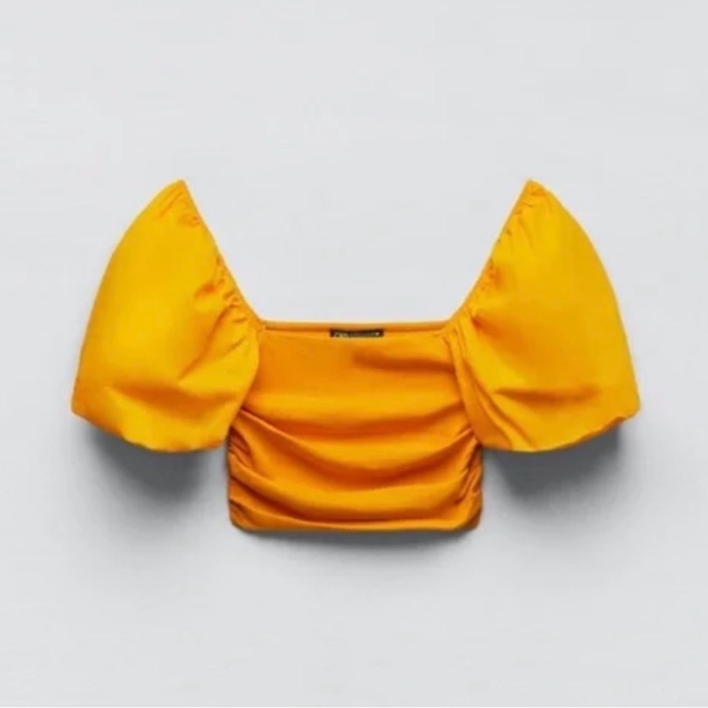 Zara Orange Puff Sleeve Top, Small